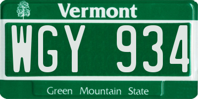 VT license plate WGY934