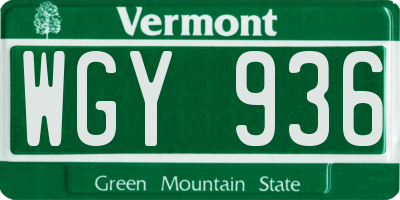 VT license plate WGY936