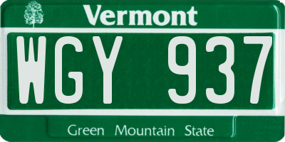 VT license plate WGY937