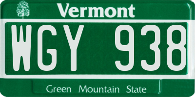 VT license plate WGY938