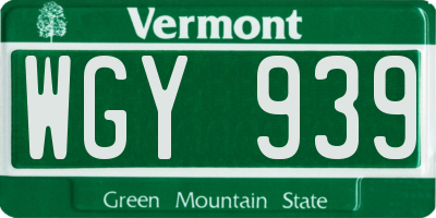 VT license plate WGY939