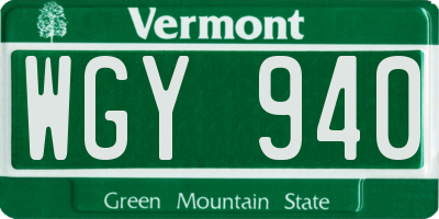 VT license plate WGY940