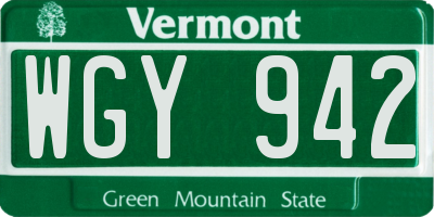 VT license plate WGY942