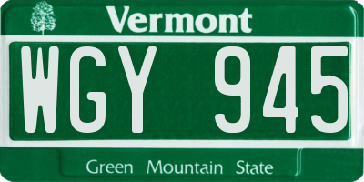 VT license plate WGY945