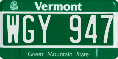 VT license plate WGY947