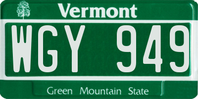 VT license plate WGY949