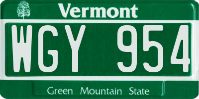 VT license plate WGY954