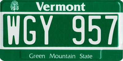 VT license plate WGY957