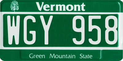 VT license plate WGY958