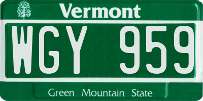 VT license plate WGY959