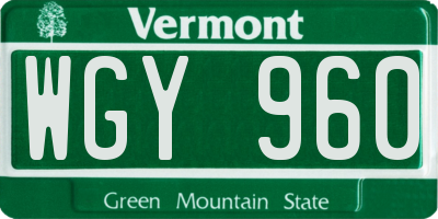 VT license plate WGY960