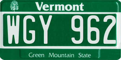 VT license plate WGY962