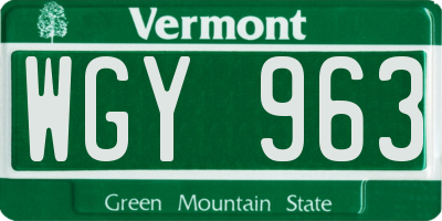 VT license plate WGY963