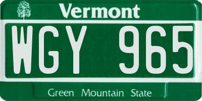 VT license plate WGY965