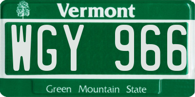 VT license plate WGY966