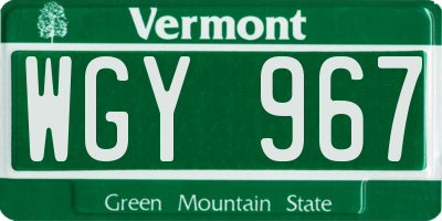 VT license plate WGY967