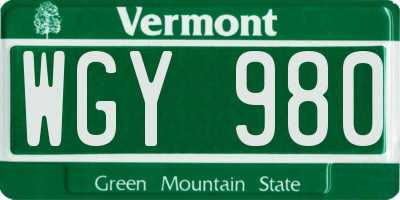 VT license plate WGY980