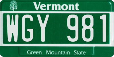 VT license plate WGY981
