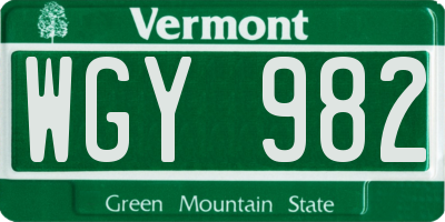 VT license plate WGY982