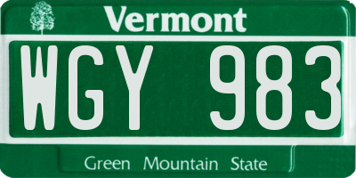 VT license plate WGY983