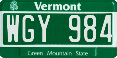 VT license plate WGY984