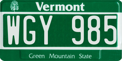 VT license plate WGY985