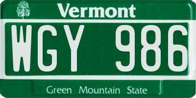 VT license plate WGY986