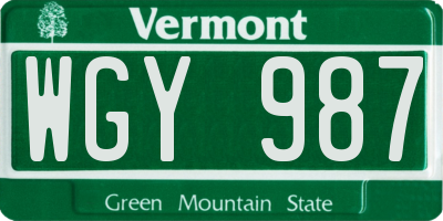 VT license plate WGY987