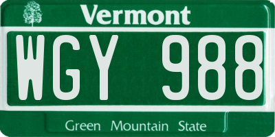 VT license plate WGY988