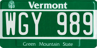VT license plate WGY989