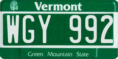 VT license plate WGY992