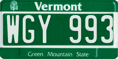 VT license plate WGY993