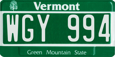 VT license plate WGY994
