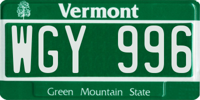 VT license plate WGY996