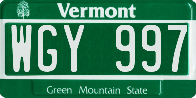 VT license plate WGY997