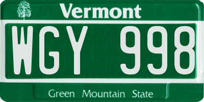 VT license plate WGY998