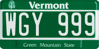 VT license plate WGY999