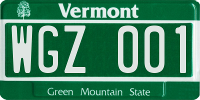 VT license plate WGZ001