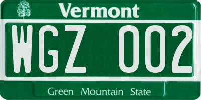 VT license plate WGZ002
