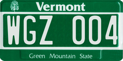 VT license plate WGZ004