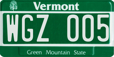 VT license plate WGZ005