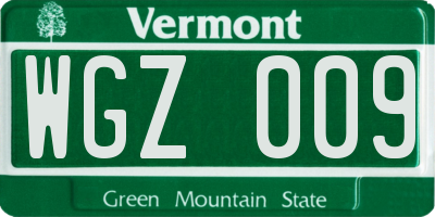 VT license plate WGZ009