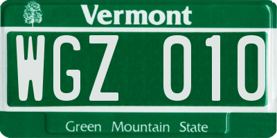 VT license plate WGZ010