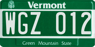 VT license plate WGZ012