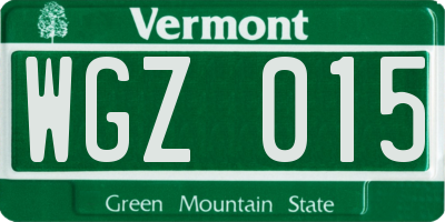 VT license plate WGZ015