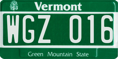 VT license plate WGZ016