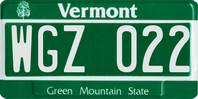 VT license plate WGZ022