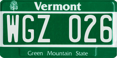 VT license plate WGZ026