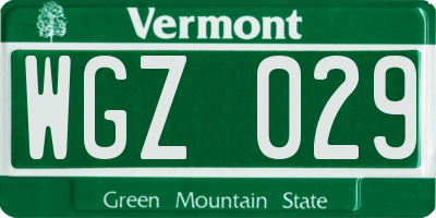 VT license plate WGZ029
