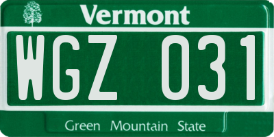 VT license plate WGZ031